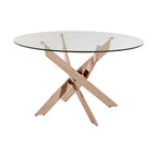 Clear Glass Round Dining Table with Rose Gold Finish Base