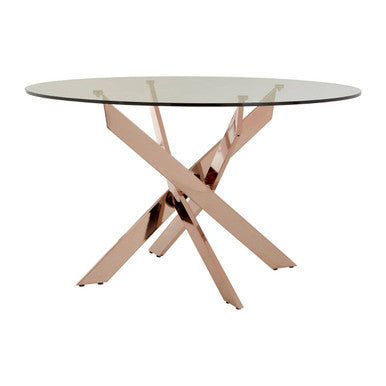 Clear Glass Round Dining Table with Rose Gold Finish Base