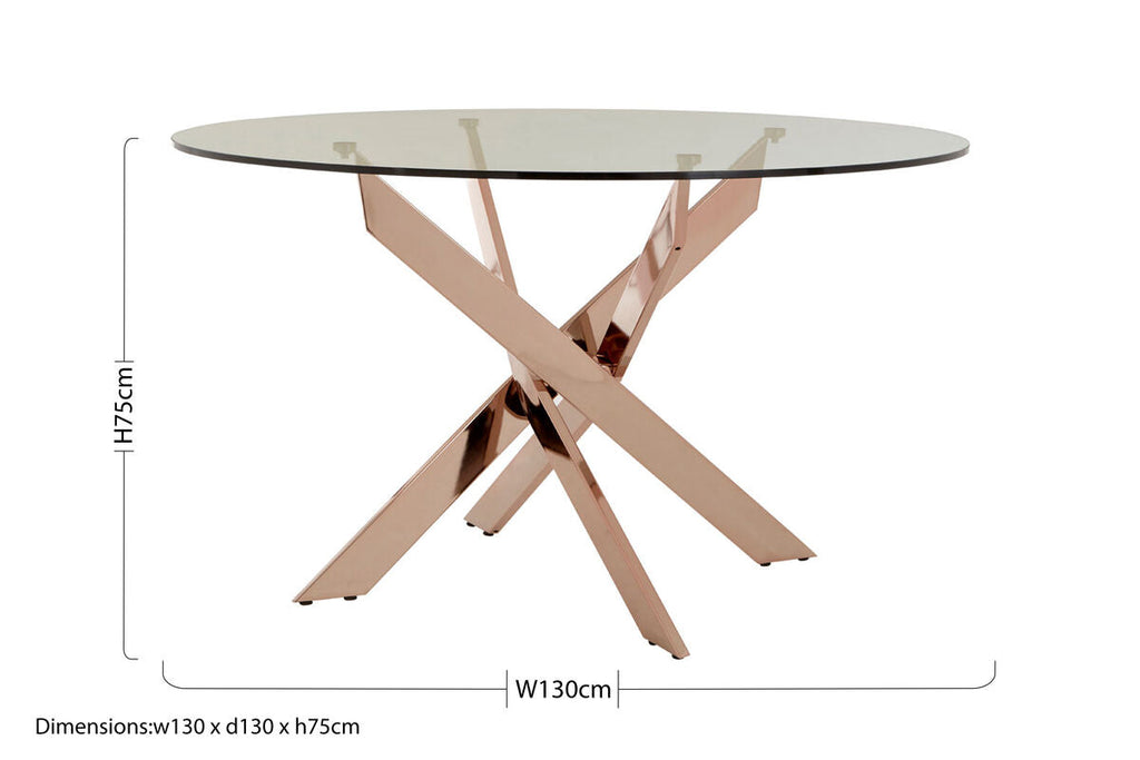 Clear Glass Round Dining Table with Rose Gold Finish Base