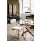 Clear Glass Round Dining Table with Rose Gold Finish Base
