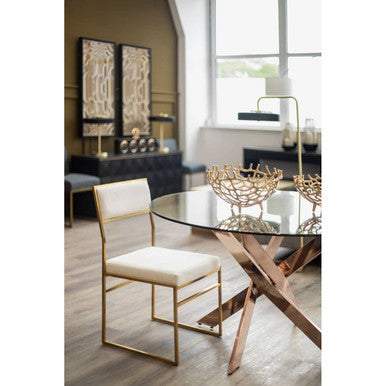Clear Glass Round Dining Table with Rose Gold Finish Base