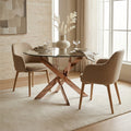 Clear Glass Round Dining Table with Rose Gold Finish Base