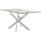 Chrome Finish Rectangular Dining Table with Clear Glass Top