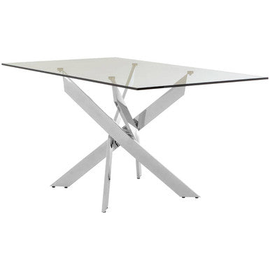 Chrome Finish Rectangular Dining Table with Clear Glass Top