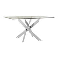 Chrome Finish Rectangular Dining Table with Clear Glass Top