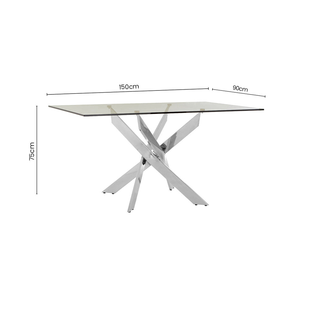Chrome Finish Rectangular Dining Table with Clear Glass Top