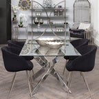 Chrome Finish Rectangular Dining Table with Clear Glass Top
