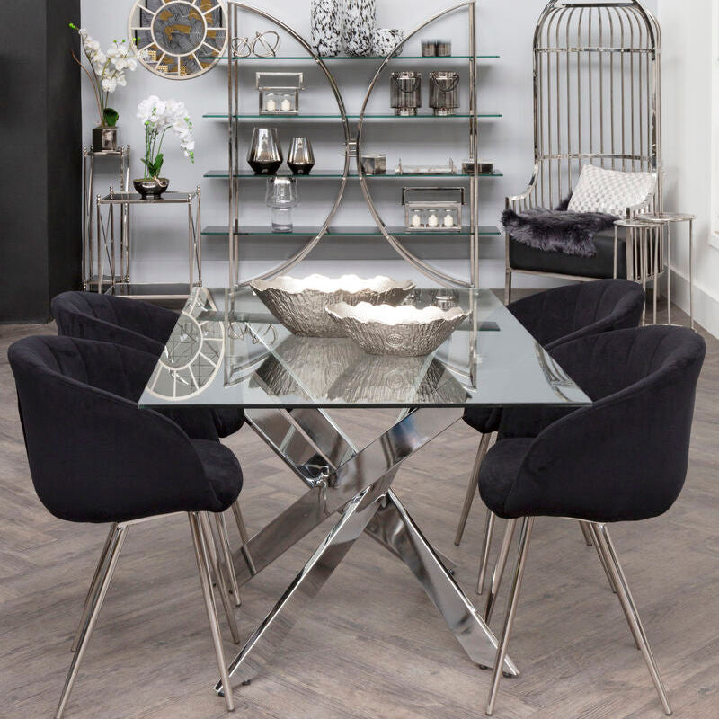 Chrome Finish Rectangular Dining Table with Clear Glass Top