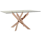 Rose Gold Finish Rectangular Dining Table with Clear Glass Top