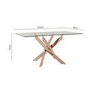 Rose Gold Finish Rectangular Dining Table with Clear Glass Top