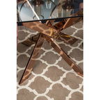Rose Gold Finish Rectangular Dining Table with Clear Glass Top