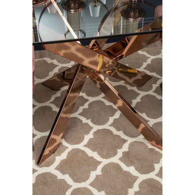 Rose Gold Finish Rectangular Dining Table with Clear Glass Top