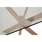 Rose Gold Finish Rectangular Dining Table with Clear Glass Top