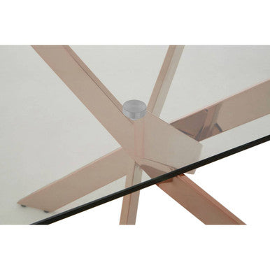 Rose Gold Finish Rectangular Dining Table with Clear Glass Top