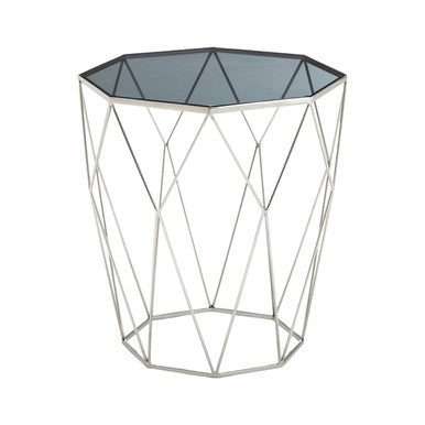 Black Glass and Silver Finish Octagonal Side Table