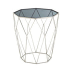 Black Glass and Silver Finish Octagonal Side Table