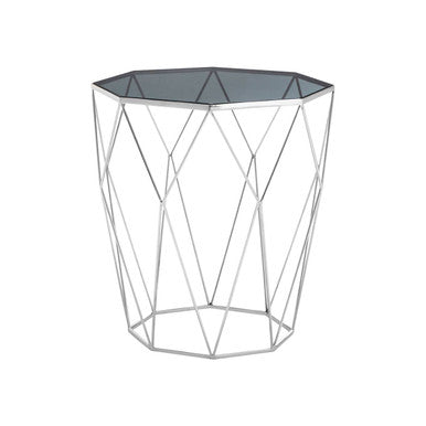 Black Glass and Silver Finish Octagonal Side Table