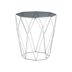 Black Glass and Silver Finish Octagonal Side Table
