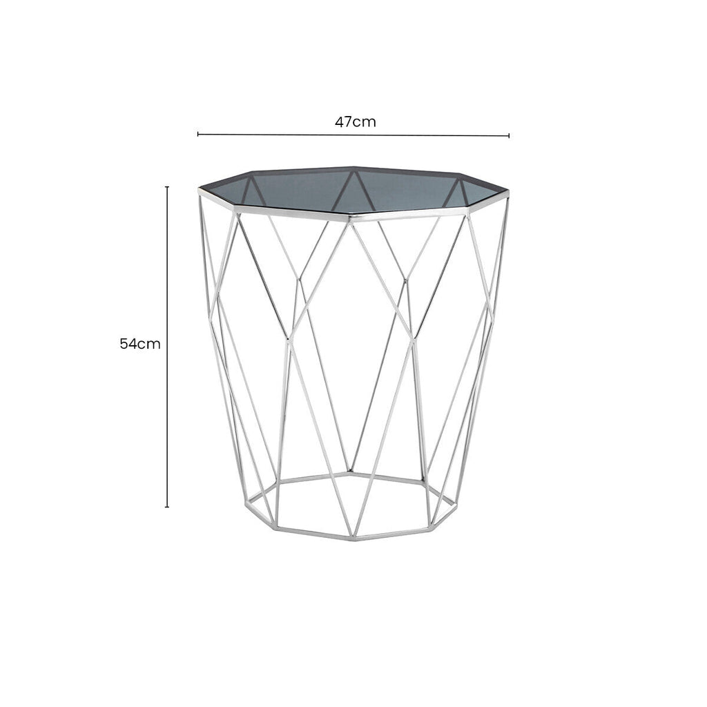 Black Glass and Silver Finish Octagonal Side Table