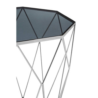 Black Glass and Silver Finish Octagonal Side Table