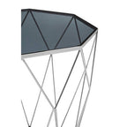 Black Glass and Silver Finish Octagonal Side Table