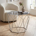 Black Glass and Silver Finish Octagonal Side Table