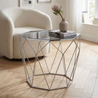 Black Glass and Silver Finish Octagonal Side Table