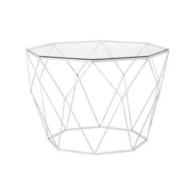 Clear Glass and Silver Finish Octagonal Coffee Table