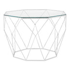 Clear Glass and Silver Finish Octagonal Coffee Table