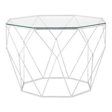 Clear Glass and Silver Finish Octagonal Coffee Table