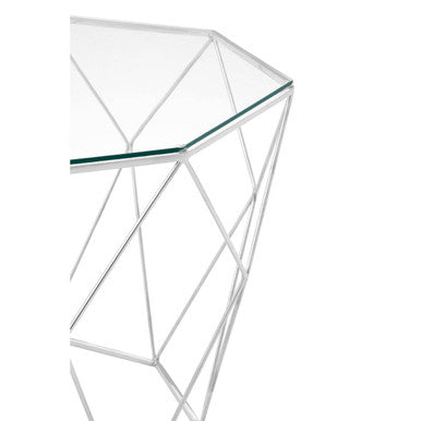 Clear Glass and Silver Finish Octagonal Coffee Table