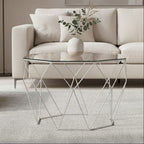 Clear Glass and Silver Finish Octagonal Coffee Table