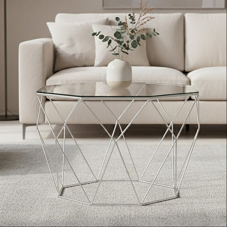 Clear Glass and Silver Finish Octagonal Coffee Table