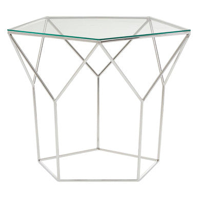 Clear Glass and Silver Finish Hexagonal Coffee Table