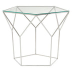 Clear Glass and Silver Finish Hexagonal Coffee Table