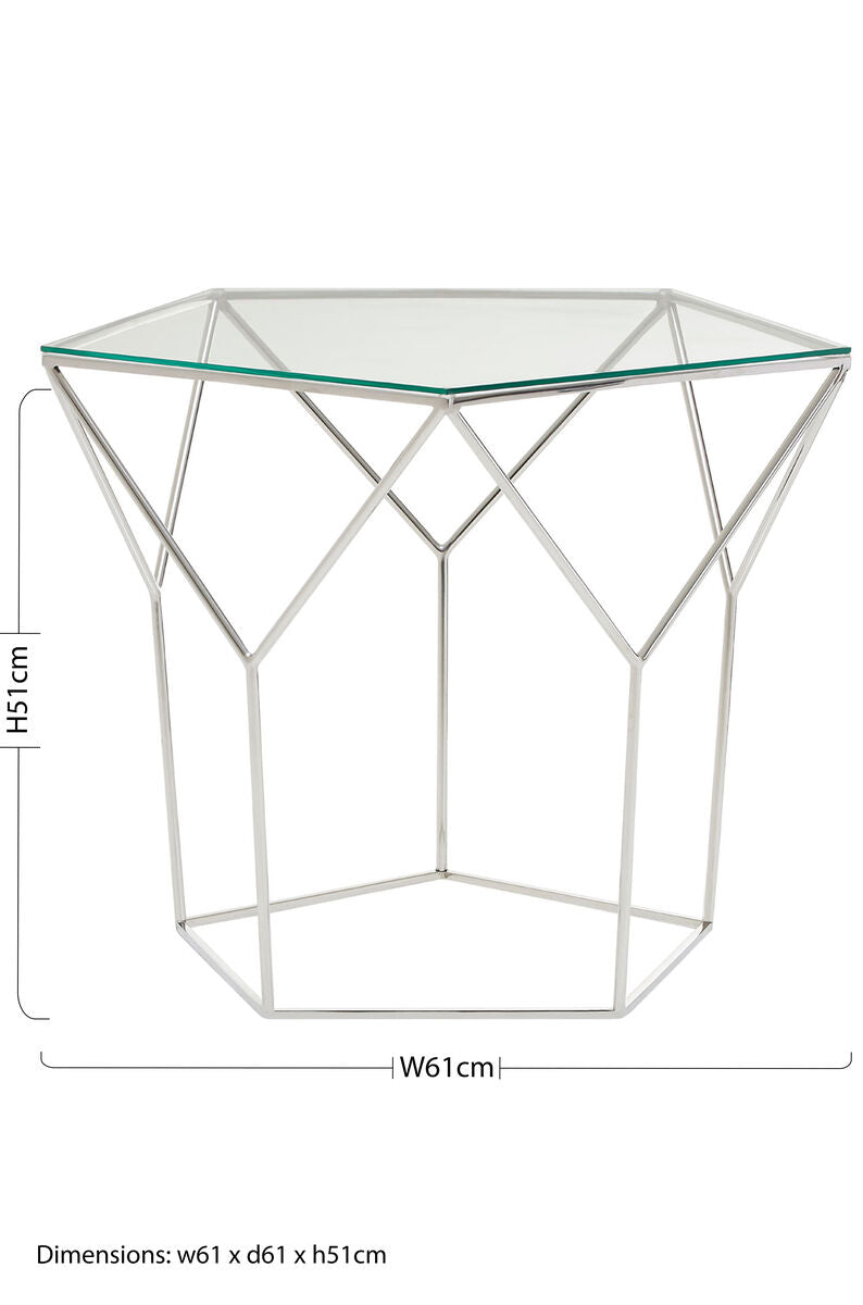 Clear Glass and Silver Finish Hexagonal Coffee Table