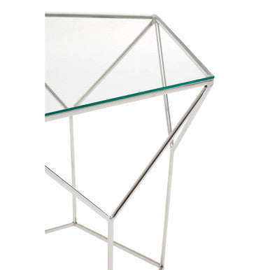 Clear Glass and Silver Finish Hexagonal Coffee Table