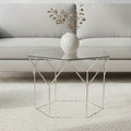 Clear Glass and Silver Finish Hexagonal Coffee Table