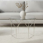 Clear Glass and Silver Finish Hexagonal Coffee Table