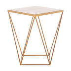 White Marble and Gold Finish Square Side Table