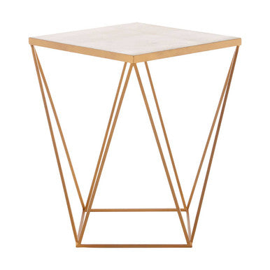 White Marble and Gold Finish Square Side Table