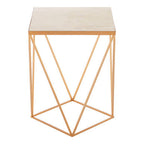 White Marble and Gold Finish Square Side Table