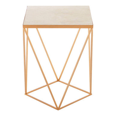 White Marble and Gold Finish Square Side Table