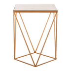 White Marble and Gold Finish Square Side Table