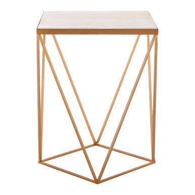 White Marble and Gold Finish Square Side Table