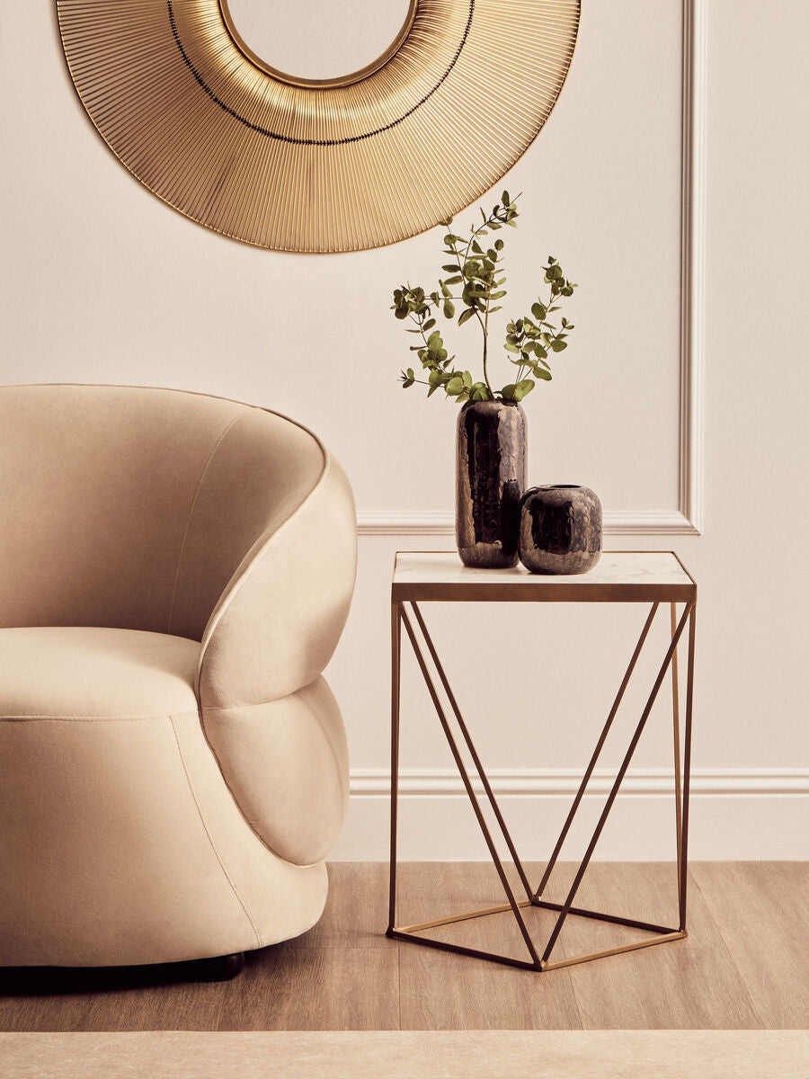 White Marble and Gold Finish Square Side Table