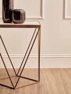 White Marble and Gold Finish Square Side Table