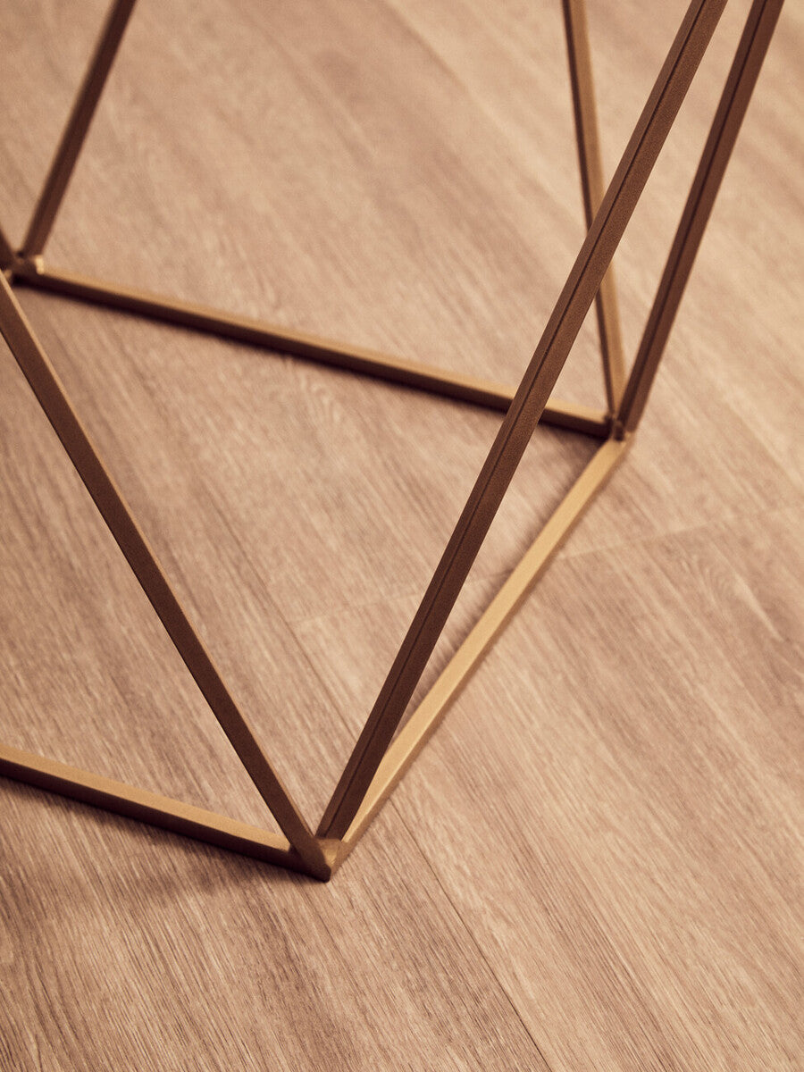 White Marble and Gold Finish Square Side Table