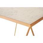 White Marble and Gold Finish Square Side Table