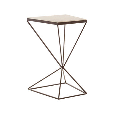 White Marble Side Table with Black Finish Pyramid Base